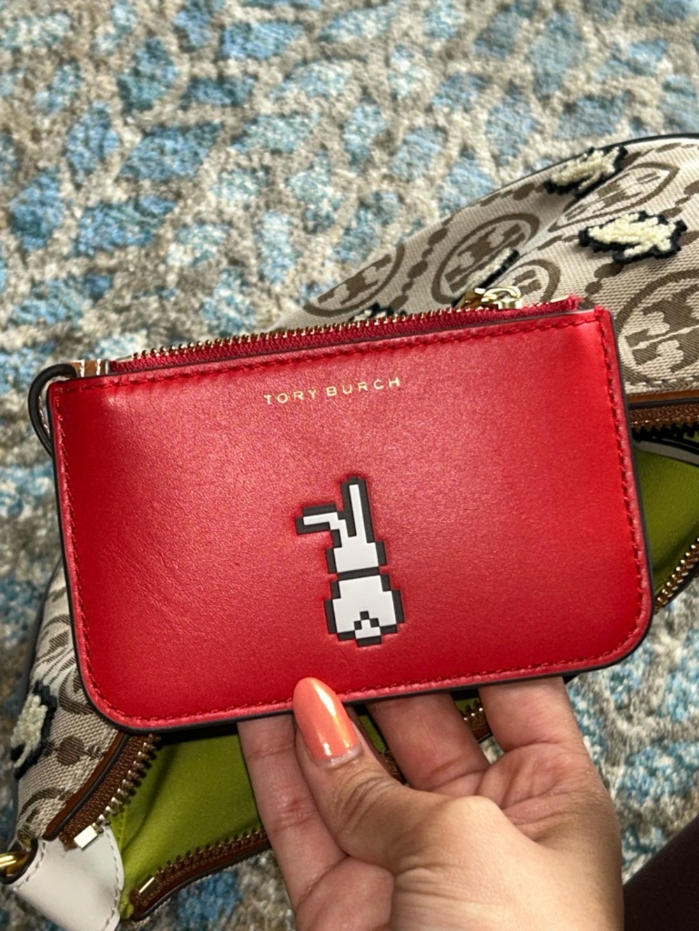Tory Burch Monogram Embroidered Rabbit Crescent Bag - Picture 8 of 13